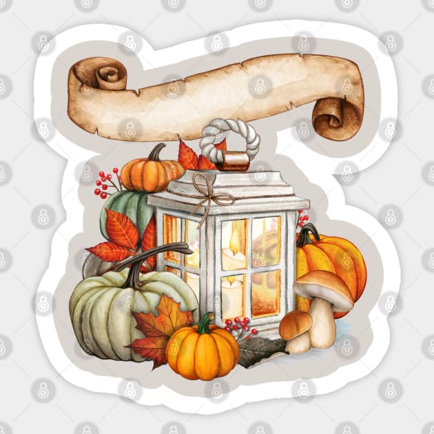 Fall Lantern ,Thanksgiving,Pumpkins,Leaves, Sticker by Cool Abstract Design